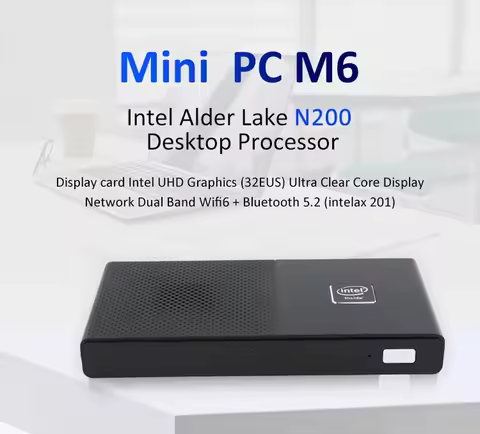 M6 Mini PC Intel N100/N200 Mini PC LPDDR5 Dual Channel RAM Dual M.2 SSD Windows 11 Pro WiFi 6 Blueto