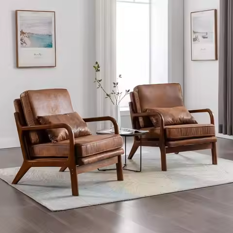 Century ern Accent Chair Set o 2 Living Room- Comy Solid Wood Arm Chair with Lumber Pillow Lounge De