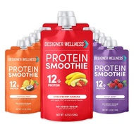 Designer Wellness Protein Smoothie, Original Variety Pack, 12g Whey Protein, Real Fruit Smoothie Sna
