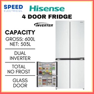 [SABAH ONLY] HISENSE 4 DOOR FRIDGE 600L/503L RQ648N4AWU INVERTER WHITE GLASS 冰箱 PETI SEJUK BESAR REF