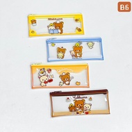 Bandai | Kawaii Rilakkuma Mesh Zipper Pouch A4 A5 B6 Mini Student Stationery Storage Bag Document Po