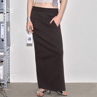 中灰色 弧形破縫前置橫袋長裙 Spiral Cut Seam Maxi Skirt