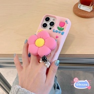 Pink Flower Stand Silicon Case For Vivo V30 V29 V27 Pro T1X U3X iQOO U5 Z5X U3 U3X Z3 X21S V11 Pro Z