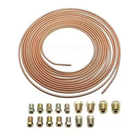 25ft 3/16" Copper Brake Line Kit, 7.5m Flexible Brake Tubing with 16 Fittings, Universal Hydraulic B