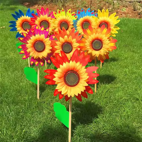 Colorful Sunflower Windmill Wind Turbine For Lawn Garden Party Decoration Outdoor Camping Picnic Gar