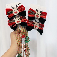 2025 Christmas Day Elk Santa Element Bow Hair Clip Red Green Ribbon Braided Hair Clip Hair Accessori