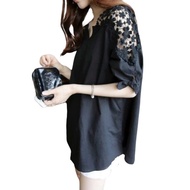 S-xl Spring Korean Lace Shirt Women's Loose Bottoming Shirt Mid-Length Top Fat MM Half-Sleeved T-Shirt Summer Girls Clothing Korean Button Must-Have Plus Size Women's Lace Shirt
