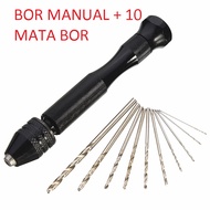 Bor Tangan Manual Kecil Mini Portable Tanpa Kabel 10 Mata Bor untuk Lubang Kecil PCB Plastik Akrilik