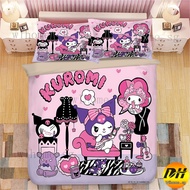 kuromi Fitted Bedsheet Pillowcase Single/Super single/Queen/King Bed Set Cartoon Beddings Korean Cotton