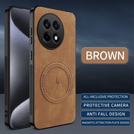 Leather Texture Wireless Charging Magnetic Case For OnePlus 13R OnePlus13R 5G ShockProof Phone Cover
