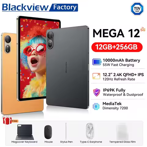 Blackview MEGA 12 5G Tablet 12.2" 2.4K 120Hz Display 50MP+13MP Camera 10000mAh Battery Dimensity 720