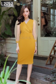 Dress Wanita Kerah Vneck Tangan Tile Lengan Panjang Puff Bahan Scuba Premium Model Kimono Terbaru Ke