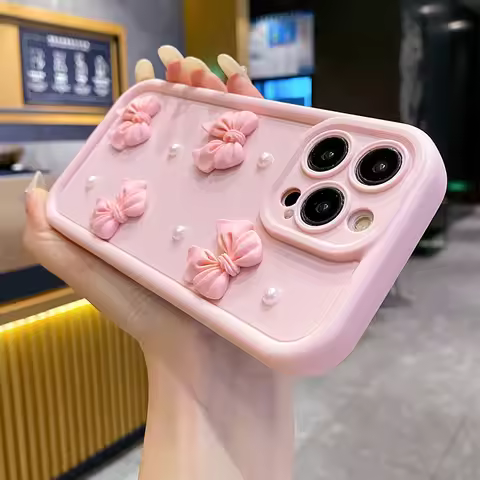 Cute 3D Pearl Bow Phone Case On For Samsung Galaxy M55 M35 M15 M54 M34 M14 M33 M23 5G M13 4G M05 M04