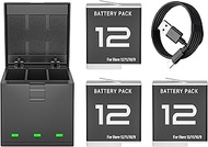 3Pack Hero 12 Battery and Charger Bundle for Gopro Hero 12 Hero 11 Hero 10 Hero 9 Black GoPro Enduro Camera, Portable Triple USB Charging Case for Go Pro 12 11 10 9 Camera Batteries Accessories