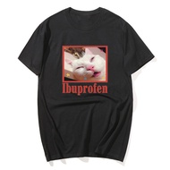 Ibuprofen Cat Meme Tshirt Funny Cat Graphic Tee Cute Cat Lover Cotton T-Shirt Casual Funny T Shirts 