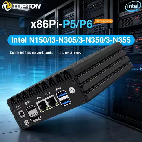 Topton NAS Fanless Mini PC P5 P6 Intel 3-N355 N350 N150 Max 7*M.2 NVMe or 6*SATA Kit, DDR5, 2x2.5G L