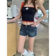 American Style YK2 Denim Shorts - Slim Fit Cotton Denim Shorts for Women - Dark Blue