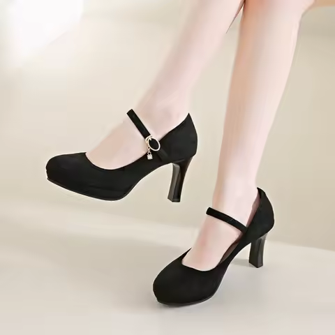 Women's Black High Heels Spring Casual Shoes Women's High Heels Solid Color Wedge Shoes Plus Size Hi