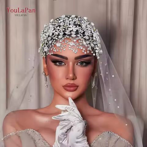 YouLaPan Golden Wedding Crystal Headband Hair Accessories Woman Wedding Hair Jewelry Rhinestone Brid