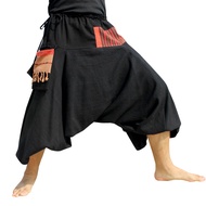 RaanPahMuang Hmong Pants Tribal Hill Tribe Cuffed Legs With Drawstring And Side Bags