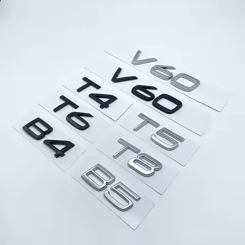 3D Chrome Black Letters T4 T5 T6 T8 B4 B5 Car Decoration Emblem Stickers For V60 Series Rear Trunk B
