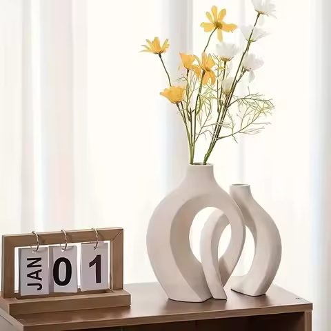 Top Quality Hollow Nordic Modern Vase Set of 2 for Modern Home Decor Plastic imitation ceramic Hollo