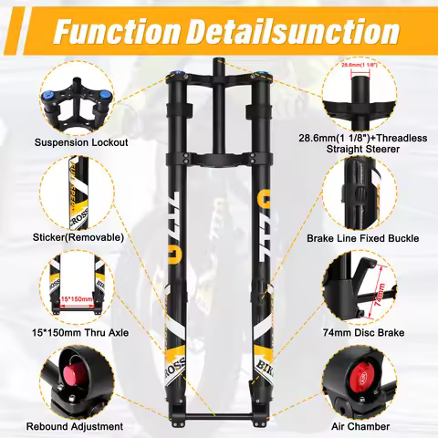 ZTZ 20/26 inch 5.0 Fat Tire Electric Mountain Bike Fork,Double Crown Inverted Air Suspension Fork fo