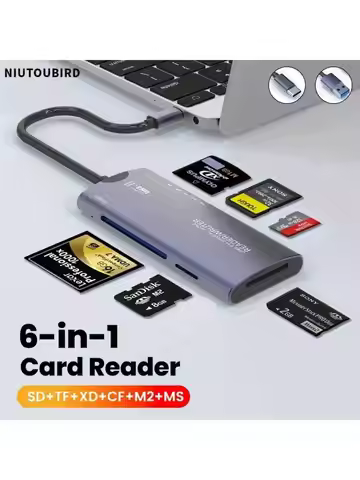 6-in-1 multi-function card reader with high-speed data transmission adapter, compatible with Type C,