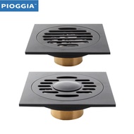 PIOGGIA Brass Heavy Duty Cover Home Bathroom Shower Drainer Thickened Waste Floor Drain Black H014