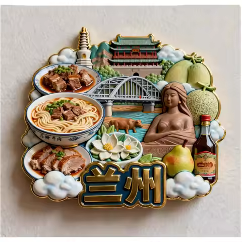 Lanzhou Beef Lamian Noodles 3D Metal Fridge Magnets China Tourism Souvenirs Refrigerator Magnetic St