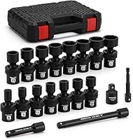EMENTOL 19PCS 3/8" Drive Standard Universal Impact Socket with Extension Bars and Adapters Set, 6 Po