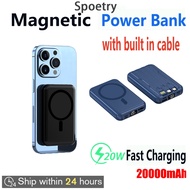 【SG Stock】Magnetic Power Bank Fast Charging With Cable 10000mAh PD20W Portable Wireless Powerbank For ip15 Samsun