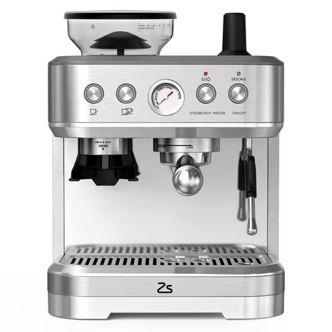 Espresso Machine with Milk Frother and Grinder, 15 Bar Automatic Espresso Coffee Machine All In One 