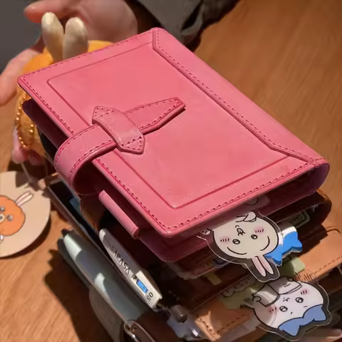 High-value New Solid Color M5 Pink Hand Account Manual Leather Loose-leaf Hand Account Notebook Sche