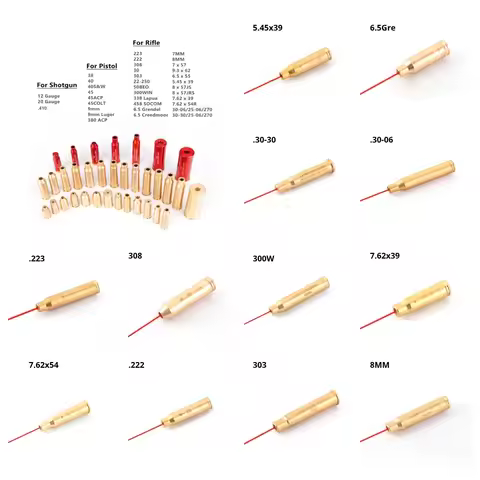 Laser Bore Sight 223 22-250 222 30-30 5.45x39 303 7.62x54 7.62x39 7MM 9.62x39 8MM 30-06 Red Laser Bo
