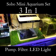 3IN 1 SOBO 820F Mini Aquarium Set Complete Set 290mm x 220mm x 335mm ( Pump ,Filter, LED Light )