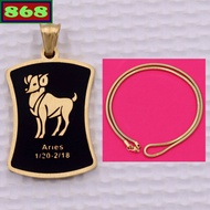 Aries - Aries white stainless steel pendant with solid gold stainless steel chain necklace + gold st