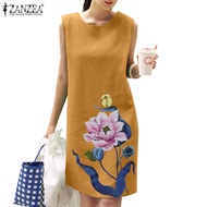 ZANZEA Women's Causal Printed Floral Sleeveless Round Neck Elegant Dress