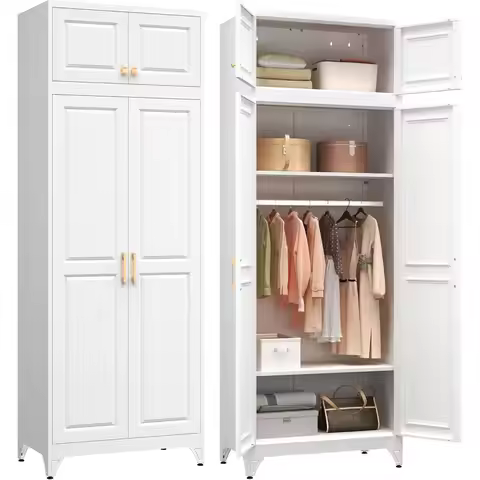 86 Tall White Metal Wardrobe Armoire with Hanging Rod, 18D x 32W, Assembly Required, Ships in 2 Pack