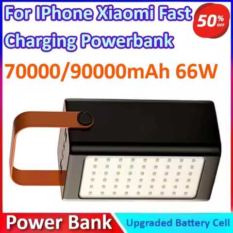 70000/90000mAh 66W New Power Bank Powerful Large Capacity External Spare Battery for IPhone Xiaomi F