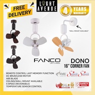 Fanco Dono Corner Fan With Remote Control 3 blade 16"(Ceiling &amp; Wall Mount)