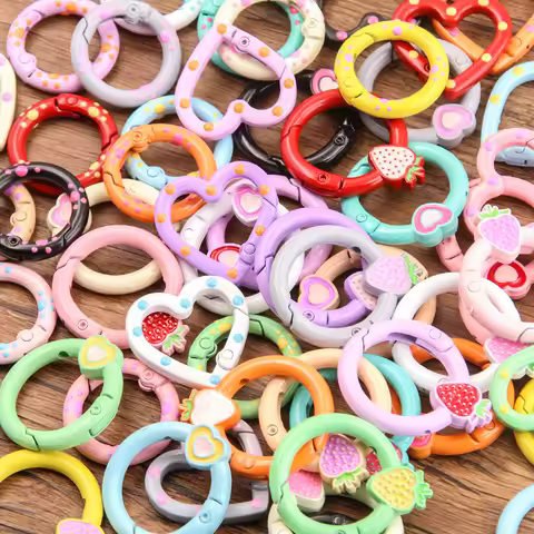 5Pcs 6 Styles Mix Metal Oil Drip Ring Spring Clasp Openable Carabiner Keychain Clips Hook Dog Chain 