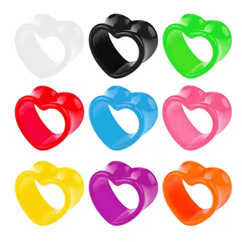 BOG-1Pair Acrylic Ear Plug Heart Tunnels Piercings Colorful Ear Flesh Plugs Earlet Gauges Body Pierc