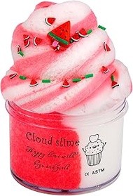 Cloud Slime for Girls Boys,with Red Watermelon Slime Charms,Super Soft and Non Sticky Slime,Scented Slime Party Favors,Stress Relief Toy for Kids Education,Birthday Gift(8 OZ 200ML)