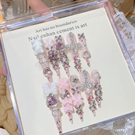 【Free Glue】Handmade Press on Nail Eastward Dream Light Pink Lace Shibuya Gyaru Artificial Nail Photo