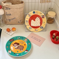 Cartoon Cute Puppy Plate Ceramic Plate Household Breakfast Plate Snack Plate Round Plate