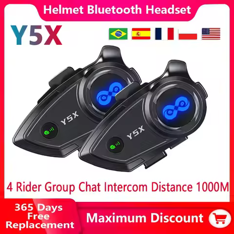 1/2PC Y5X Motorcycle Helmet Bluetooth Intercom Headset IPX6 Waterproof 4 CVC+DSP Double Intelligent 