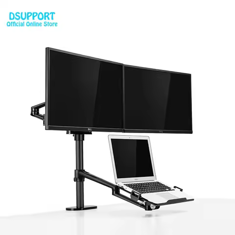 OL-10T Aluminum Height Adjust Desktop Dual 17-32 inch Monitor Holder+12-17 inch Laptop Holder Stand 