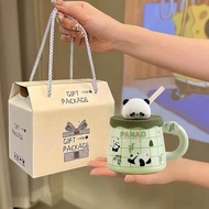 Cốc uống nước cốc sứ hình gấu trúc dễ thương làm quà sinh nhật quà tặng 400ml+Ống hút thuỷ tinh XMB