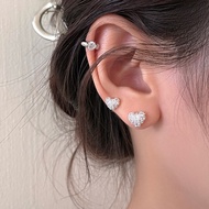 [CP Value Super High] Full Diamond Heart Flashing Earrings 925 Sterling Silver Zircon Simple Asymmet